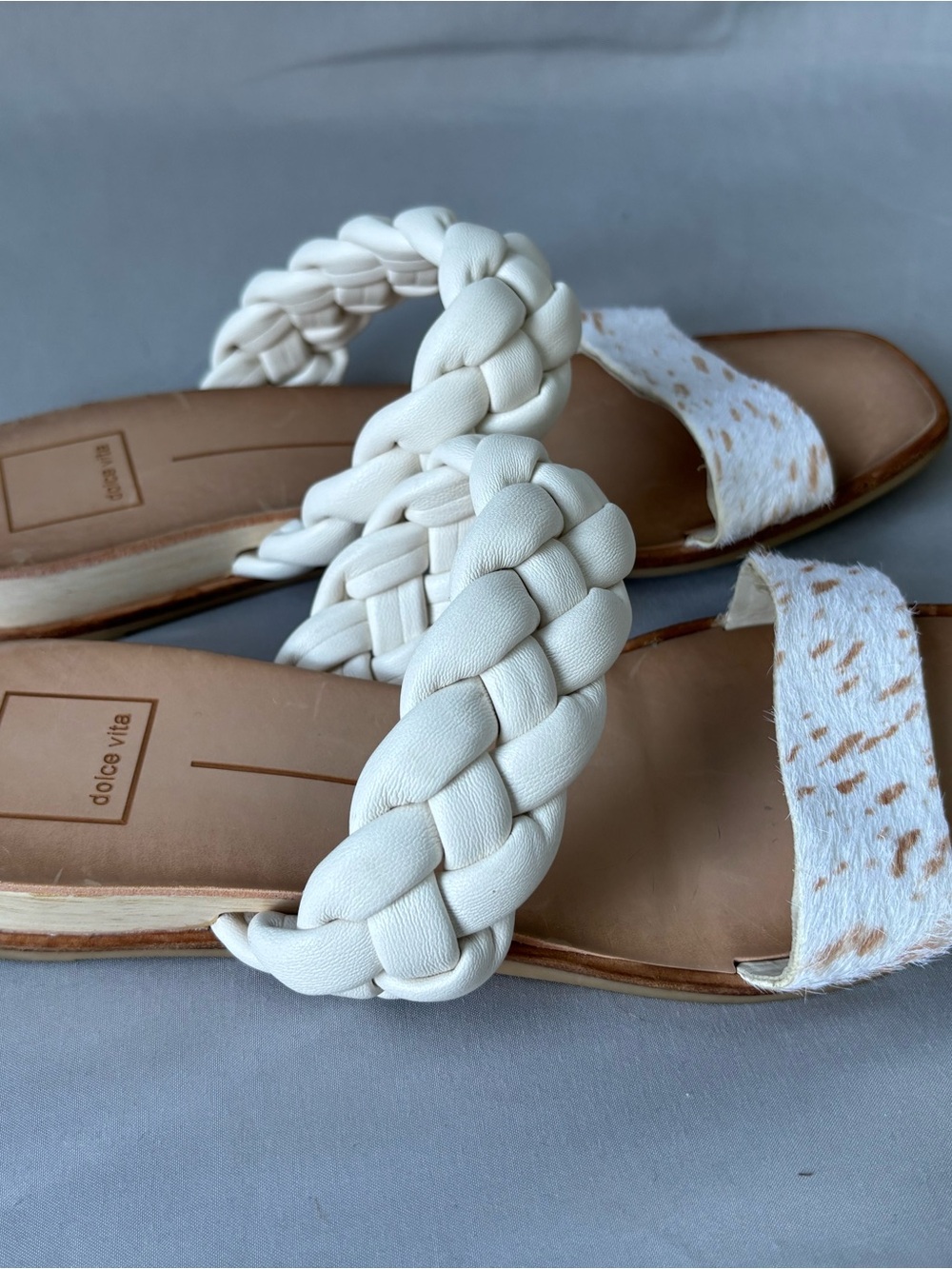 Dolce Vita White Braided and Speckled Haircalf Slide Sandals - Picture 3 of 5